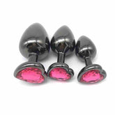 Heart Jeweled Black Steel Butt Plug Large - - Butt Plugs